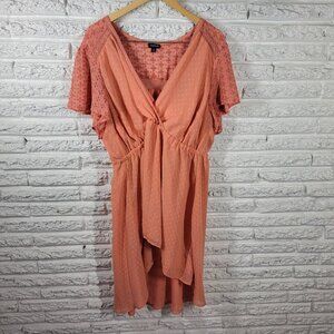 Torrid Womens Dress 3 3X Plus Sheath High Low Orange Swiss Dot ORA10E